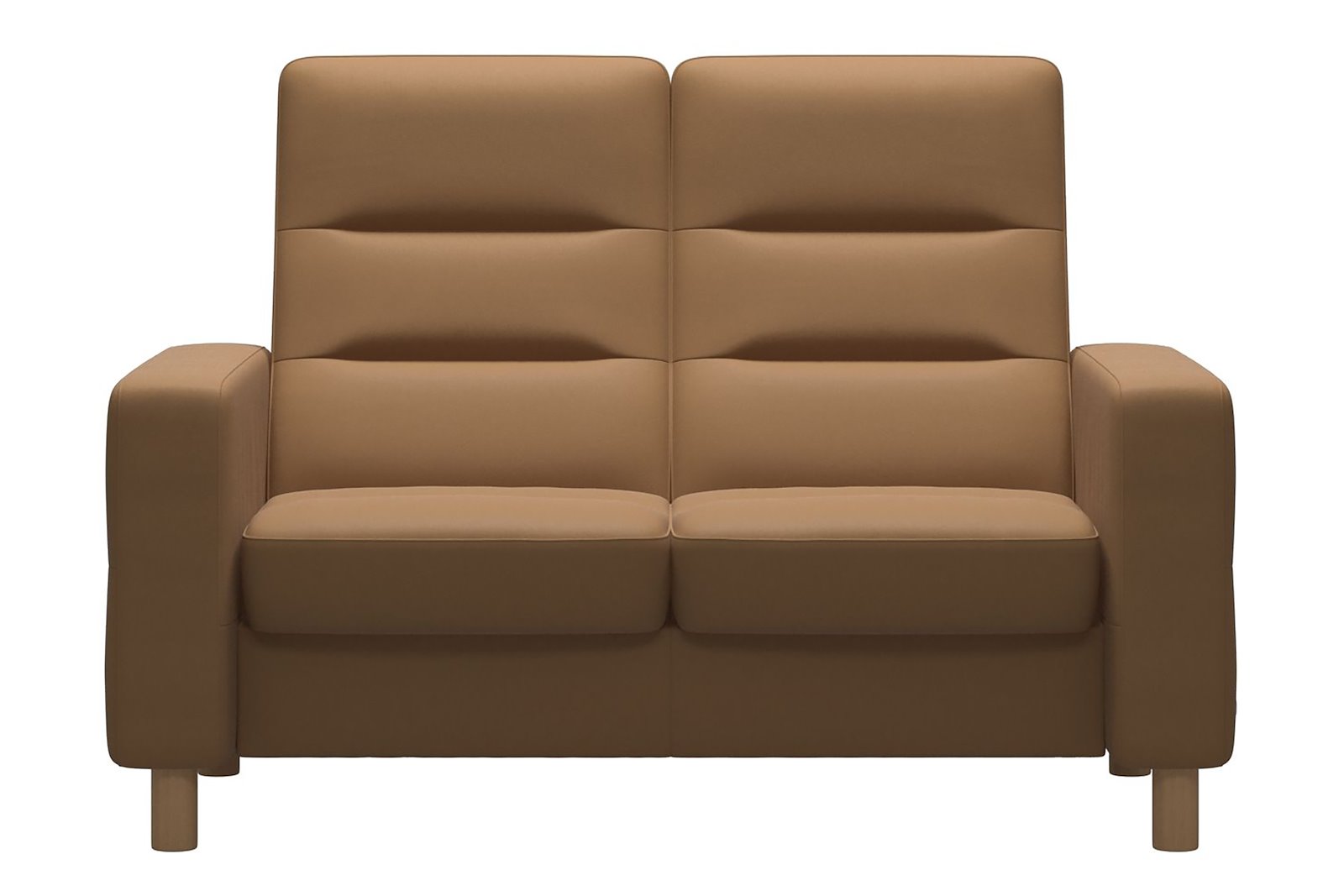 Wave 2-seter sofa 2-seter med høy rygg i hud Paloma Taupe. Runde ben 11 cm eik.