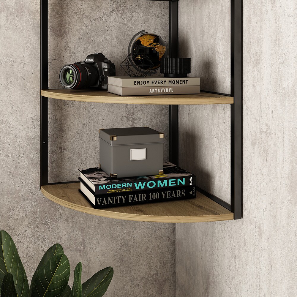 Vicco Eckregal Fyrk, 30 x 60 cm, Eiche Schwarz, 3 Ebenen, Wandregal, Industrial