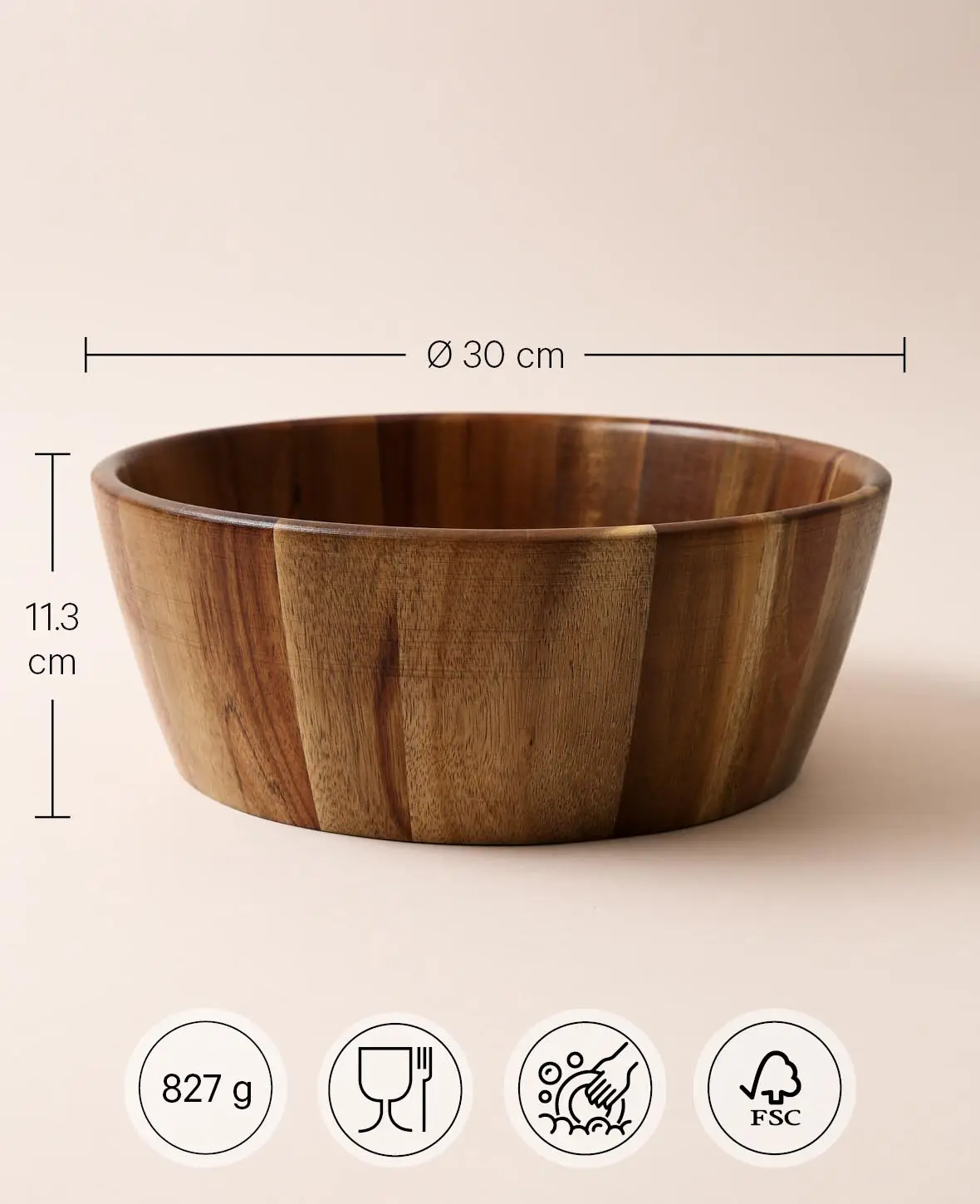 (Ø30cm) Akazienholz Salatschüssel Küchen Schale - Braun