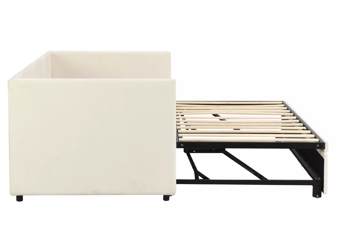 Lit gigogne 90 x 200 cm pour enfant - velours - style contemporain - coloris beige