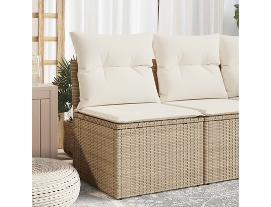 VIDAXL - Canapé de jardin sans accoudoirs coussins beige résine tress...