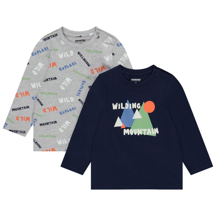 Lot de 2 t-shirts manches longues fantaisie pour bébé garçon - Bleu marine