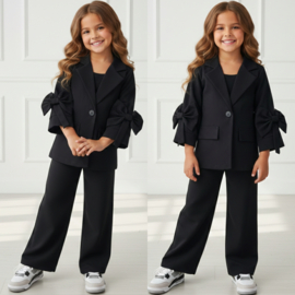 Girls Elegant Bow Blazer Set - zwart
