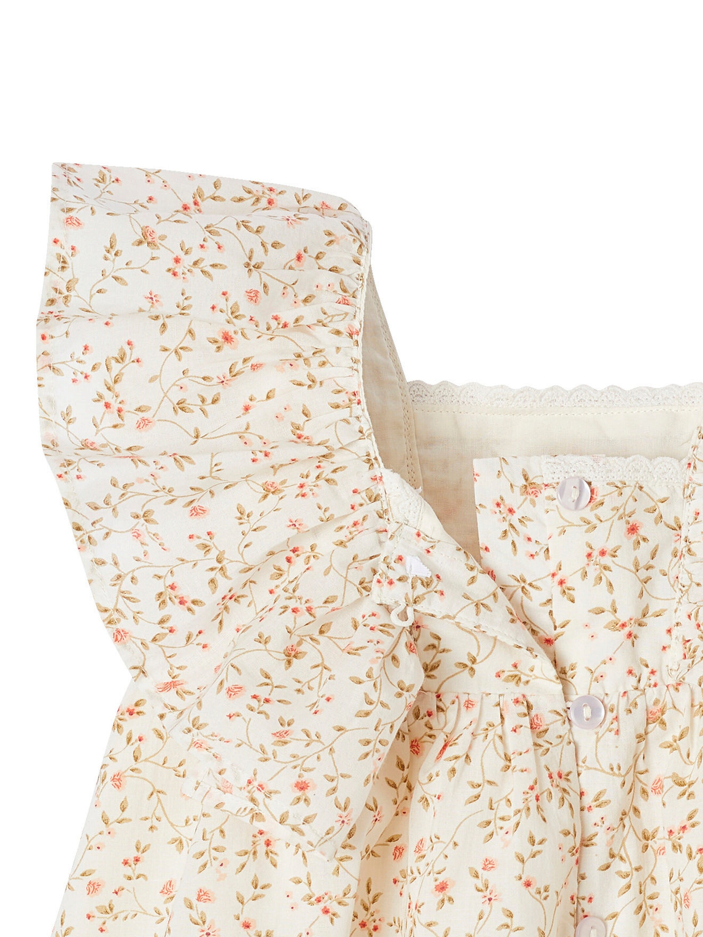Vertbaudet Festliches Mädchen Baby Blumenkleid mit Schmetterlingsärmeln weiß bedruckt