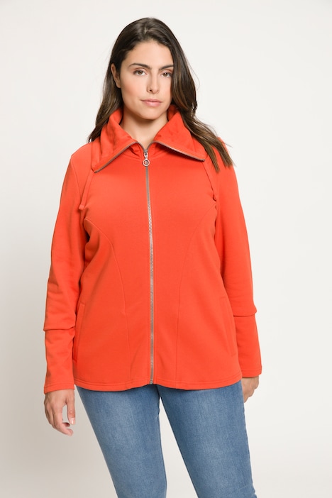Sweatjacke, drapierter Stehkragen, Kunstleder-Details