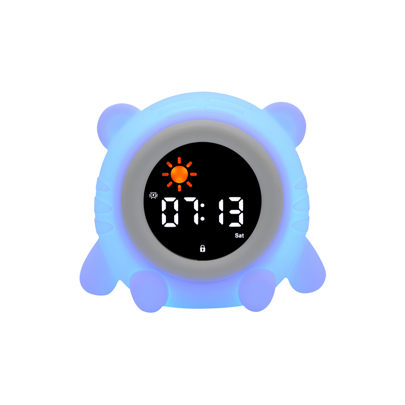 (13x11cm) 3in1 Silikon Wecker Kinder LED Nachtlicht mit Touch Funktion Schlaf Trainer Uhr mit Sonne / Mond - Bär