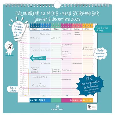 Calendrier mensuel d'organisation - 30 x 30 cm - Oberthur