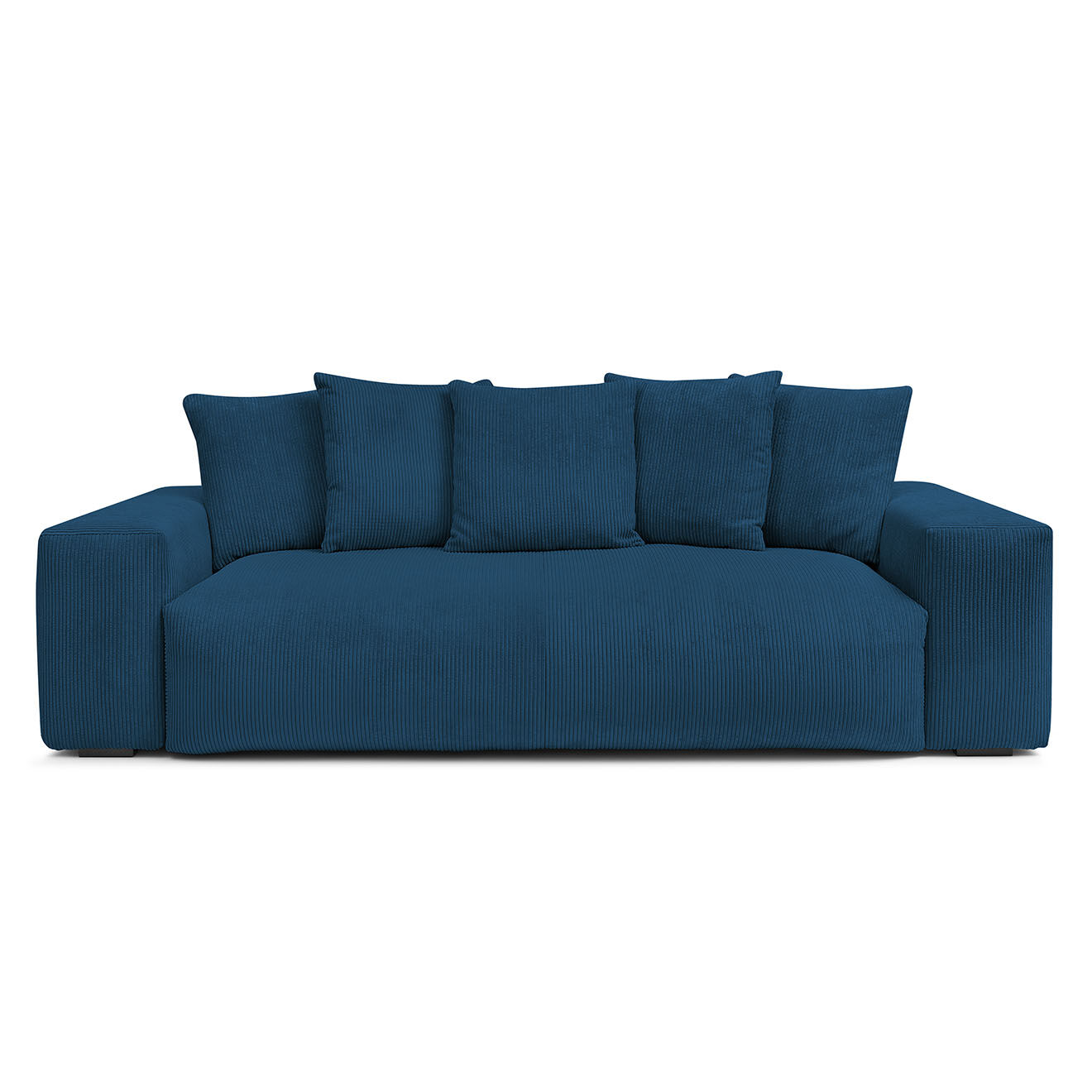 Bobochic Canapé droit fixe 3 places ultra moelleux voltaire velours côtelé bleu foncé - 280x124x75 cm