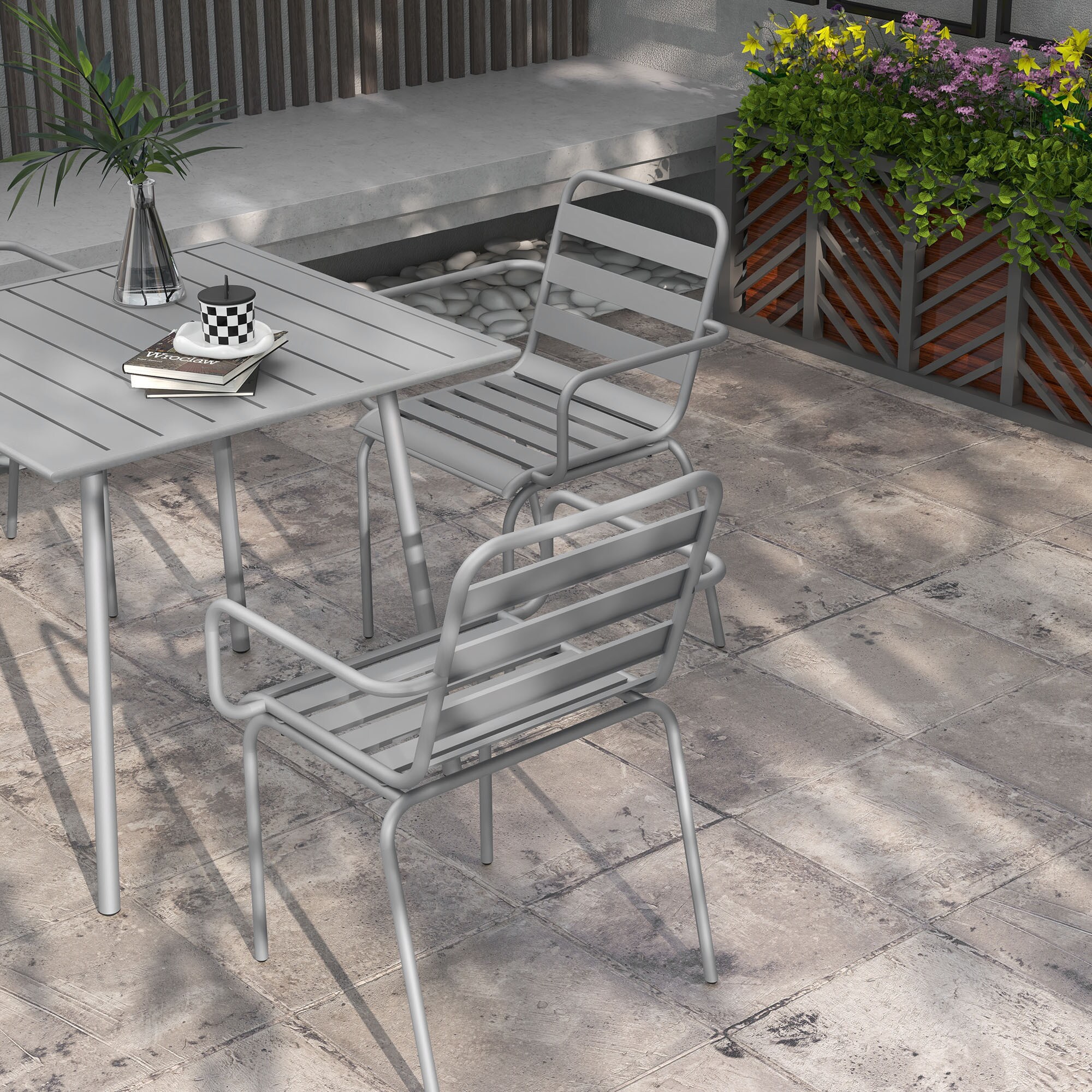 Outsunny Sitzgruppe mit 4 Stühlen grün 80B x 80T x 74H cm