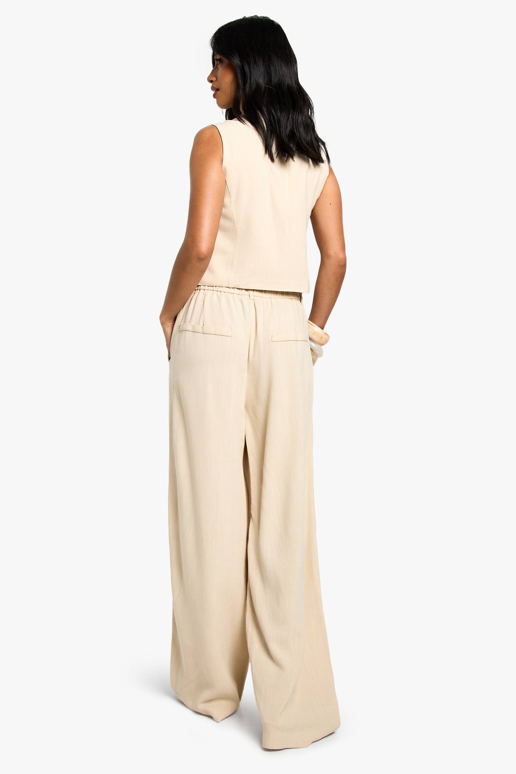 boohoo Pantalon Large Essentiel Aspect Lin Coupe Petite