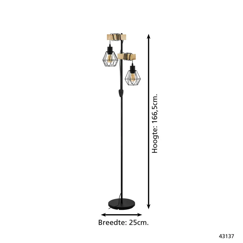 EGLO Townshend 5 Vloerlamp - E27 - 166,5 cm - Zwart, Bruin
