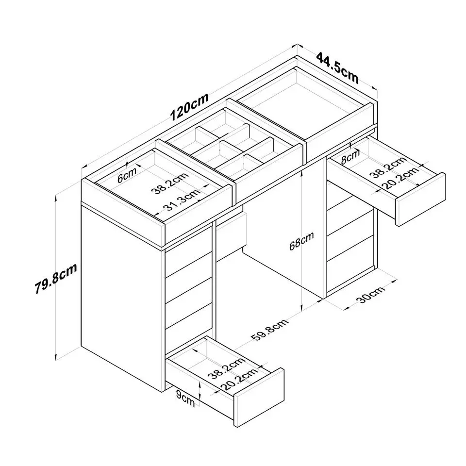 Kaptafel Wit/Glas - 120x44,5x79,8cm - Beyas
