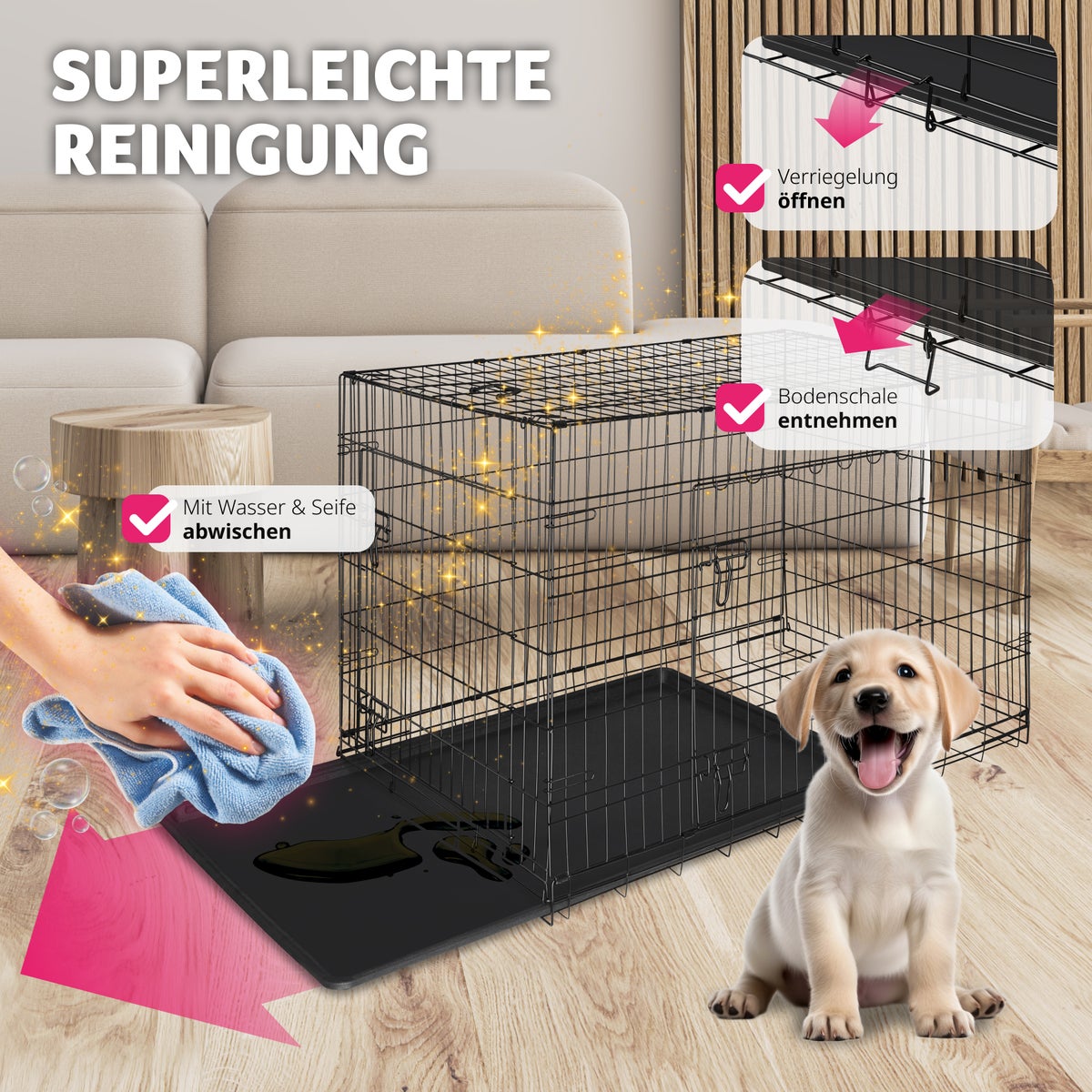 tectake Luna opvouwbare hondenbench/krat met 2 draaggrepen en afgeronde hoeken