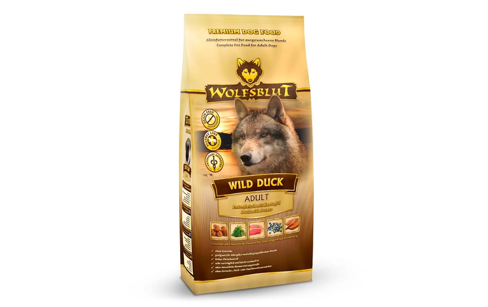 Trockenfutter Dog Wild Duck Adult, 2 kgMit Ente und Kartoffel