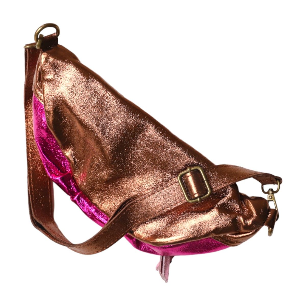 Sac banane cuir fuchsia, orange et bronze Maison Suzanne