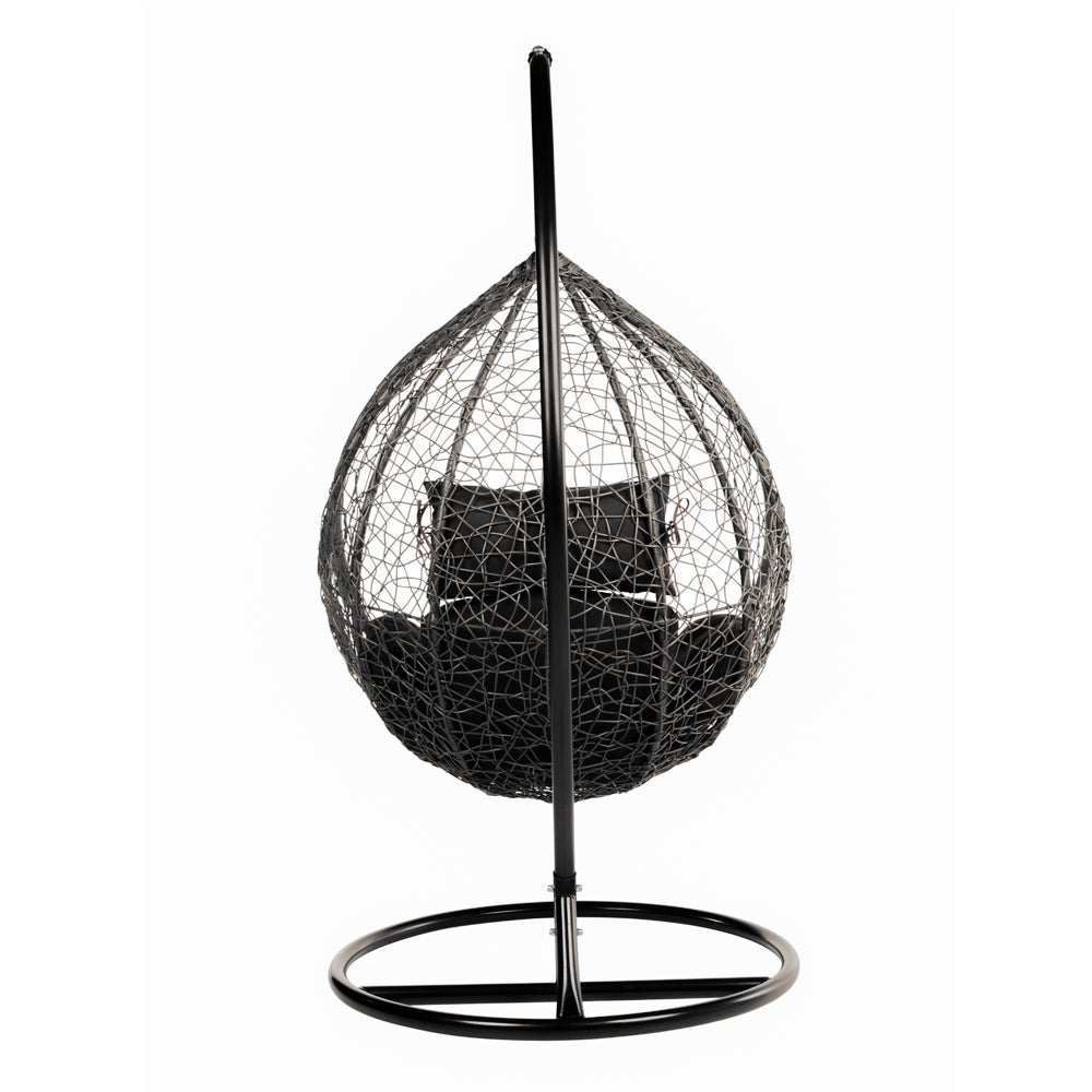 Home Deluxe - Cielo Hangstoel - Zwart, Hoogte 200 cm - incl. frame, zit- en rugkussens | Polyrattan hangstoel, tuinschommel, hangmand