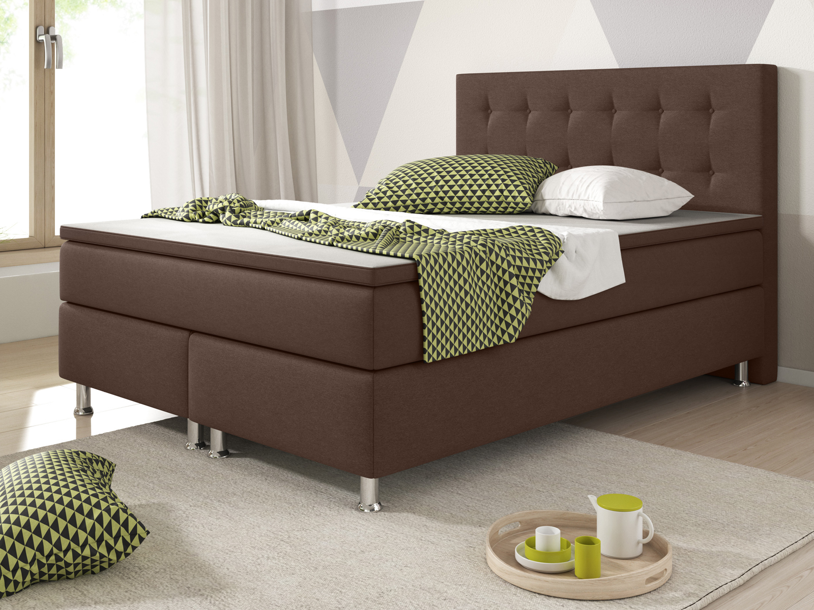 Boxspringbett - braun - mit Topper - H3 - 140x200 cm