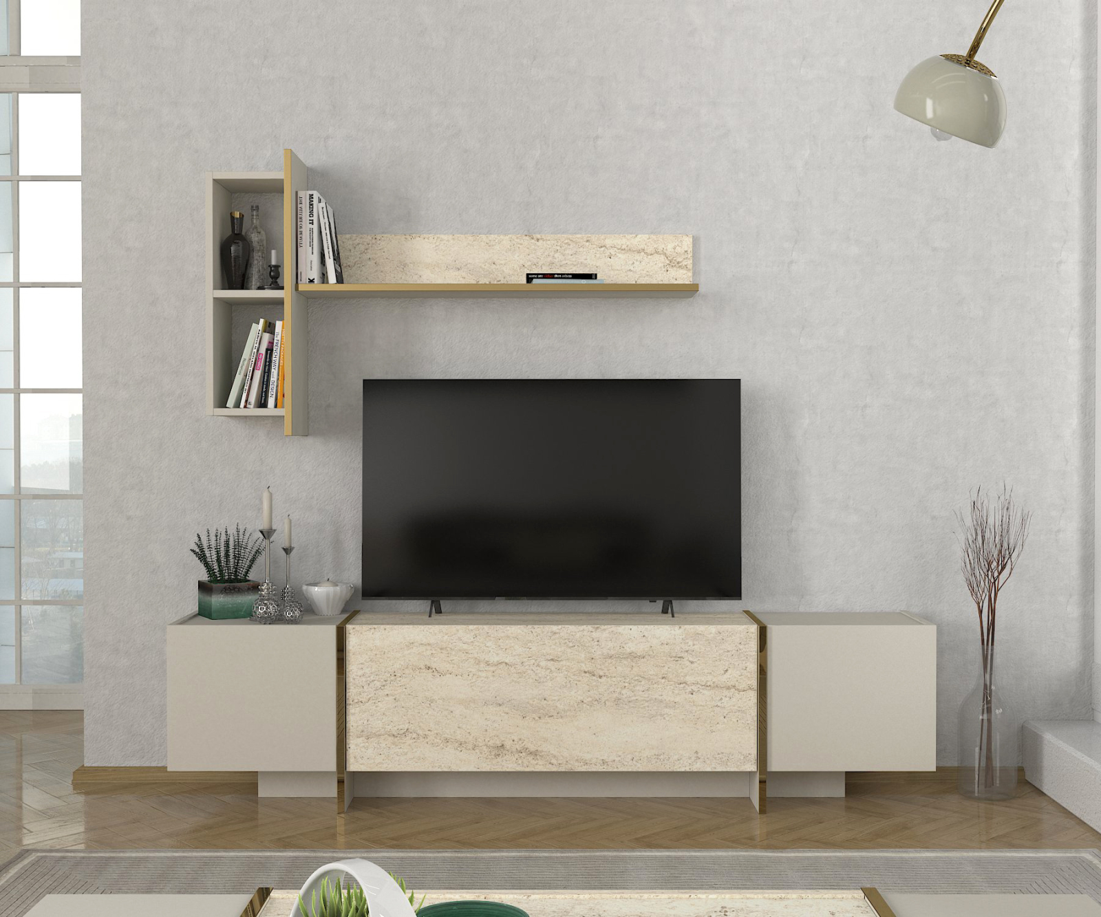 2-teilige Wohnwand - beige-Granit Optik - 180 cm