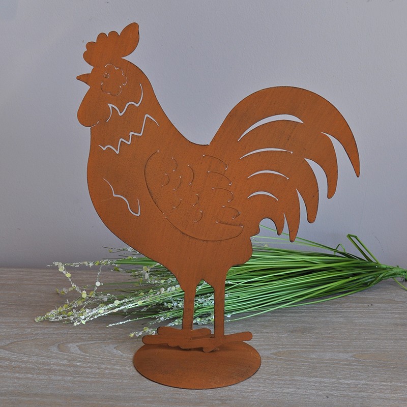 Silhouette déco jardin coq 34x15x40cm