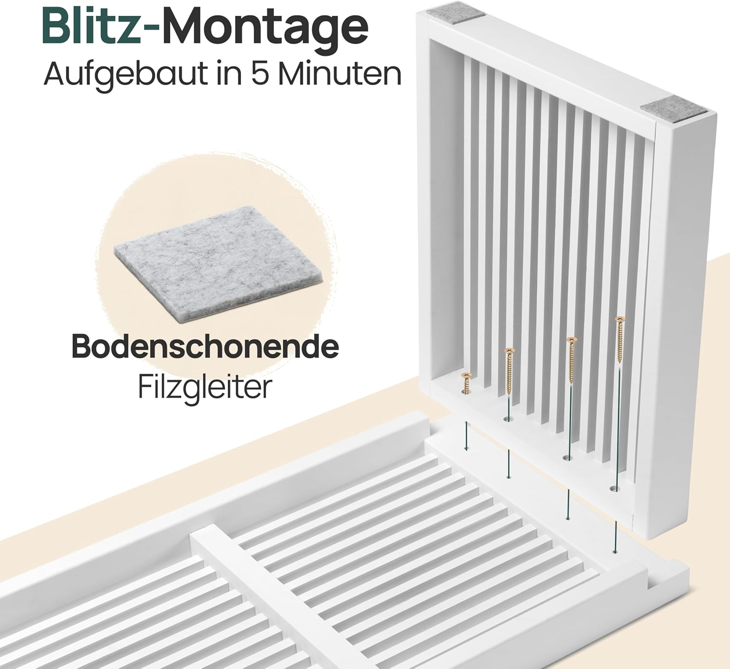 Sitzbank aus Bambus Weiß – stabile Holzbank ohne Lehne für Flur, Bad, Küche, Esszimmer oder Schlafzimmer – kleine Sitzbank Holz 90x33x43 cm – bis 250kg belastbar
