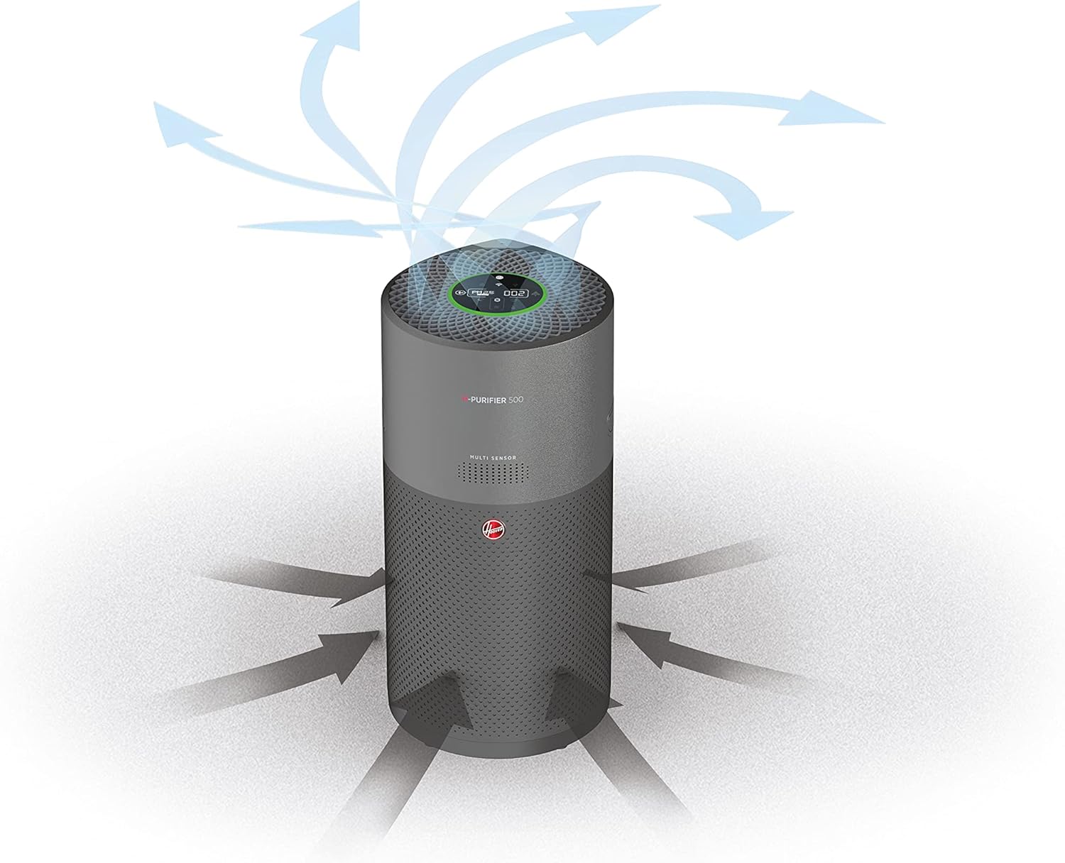 Hoover H-PURIFIER 500 Luftreiniger – mit HEPA-13 Filter für gute Luftqualität – Luftmesser mit CO-Warnsystem – mit Diffusor-Funktion – mit App & LED-Display steuerbar, für Räume bis 110 m² [HHP55CA]