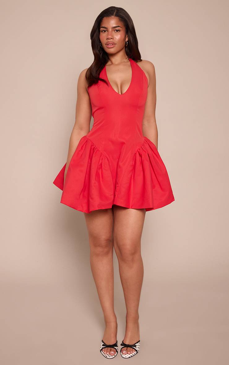 Rouge Robe Mini Shape À Encolure Américaine Plongeante En V