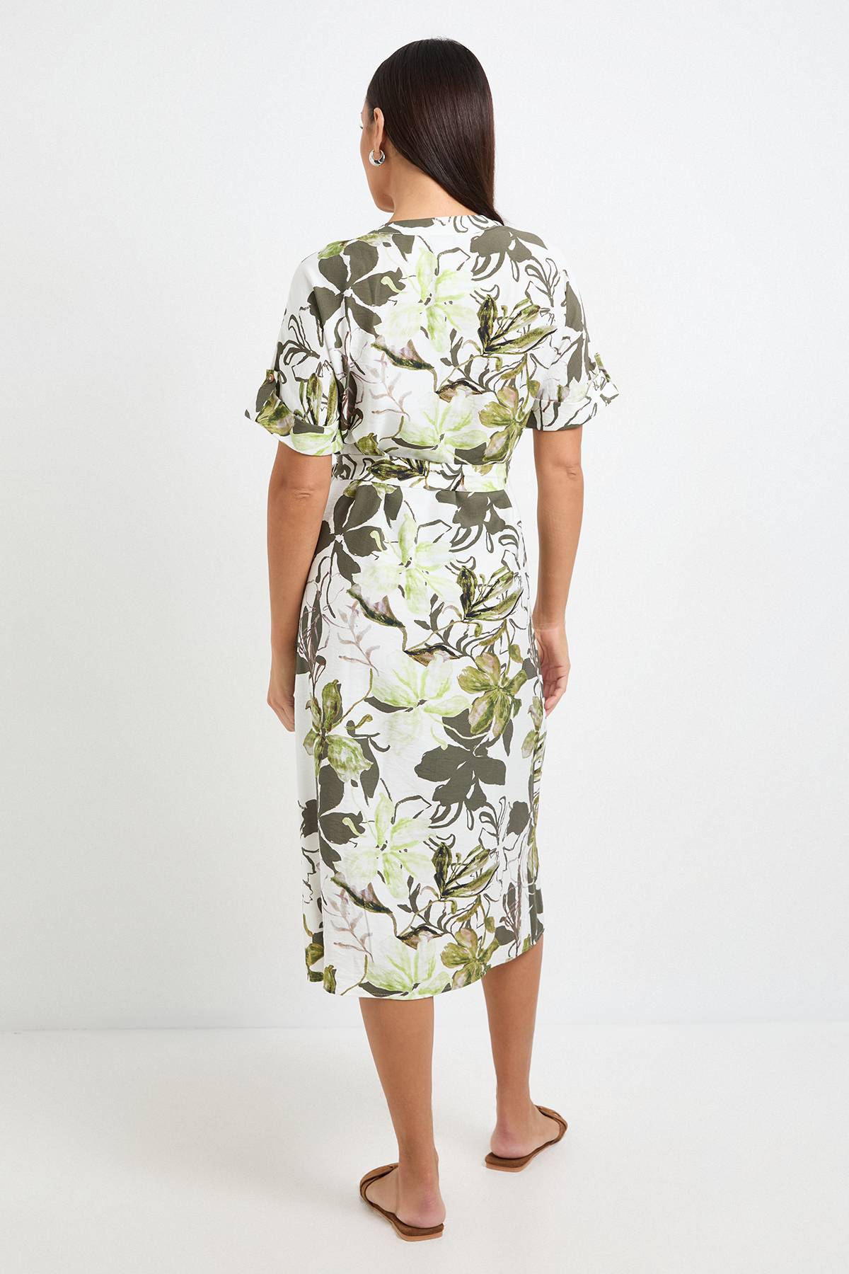 Wallis Robe Midi Estivale À Fleurs Avec Manches Retroussables