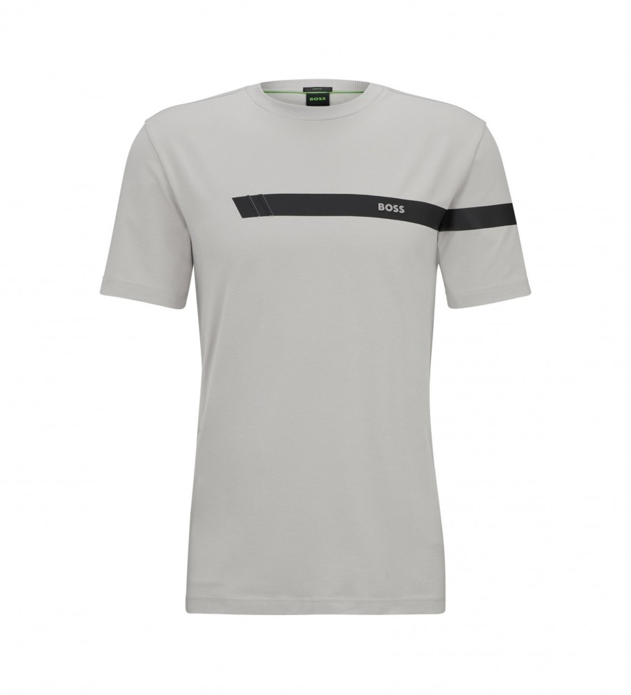 Camiseta cinza com logo listrado da BOSS