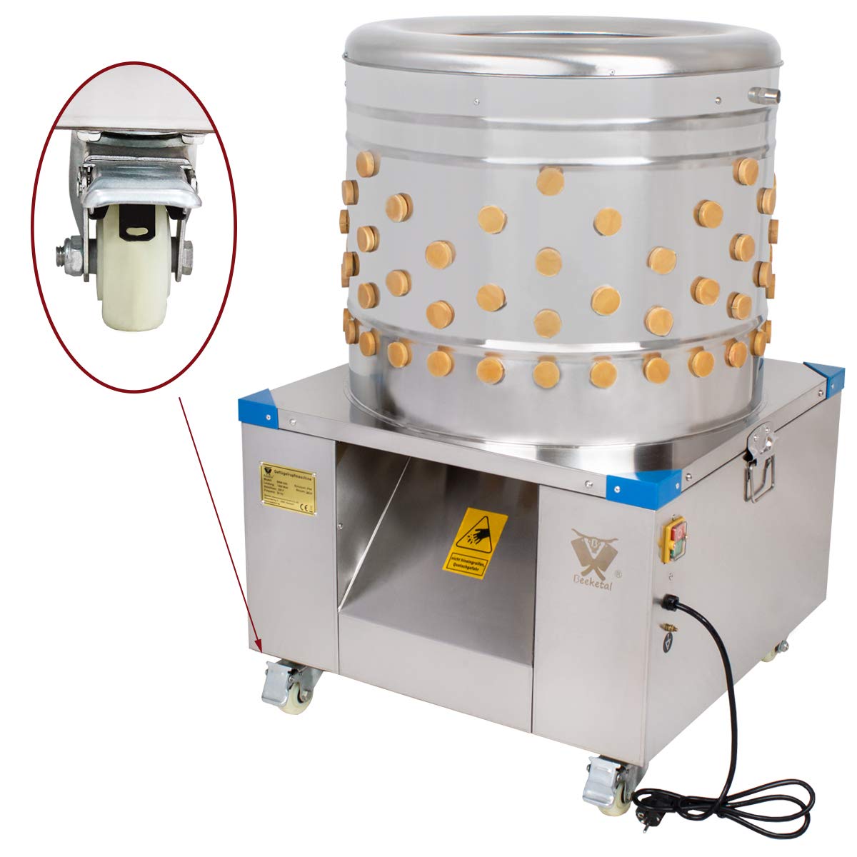 Beeketal 'BRM1800' Geflügelrupfmaschine auf Rollen für Hühner, Enten, leichten Gänsen und Puten, Nassrupfmaschine Kapazität: ca. 250 Geflügel pro Stunde (max. 8 kg Belastung oder 5 kg pro Tier)