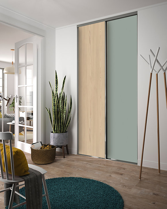 Pack 1 vantail décor mélèze + 1 vantail décor vert fjord H. 248,5 cm x l. 120 cm