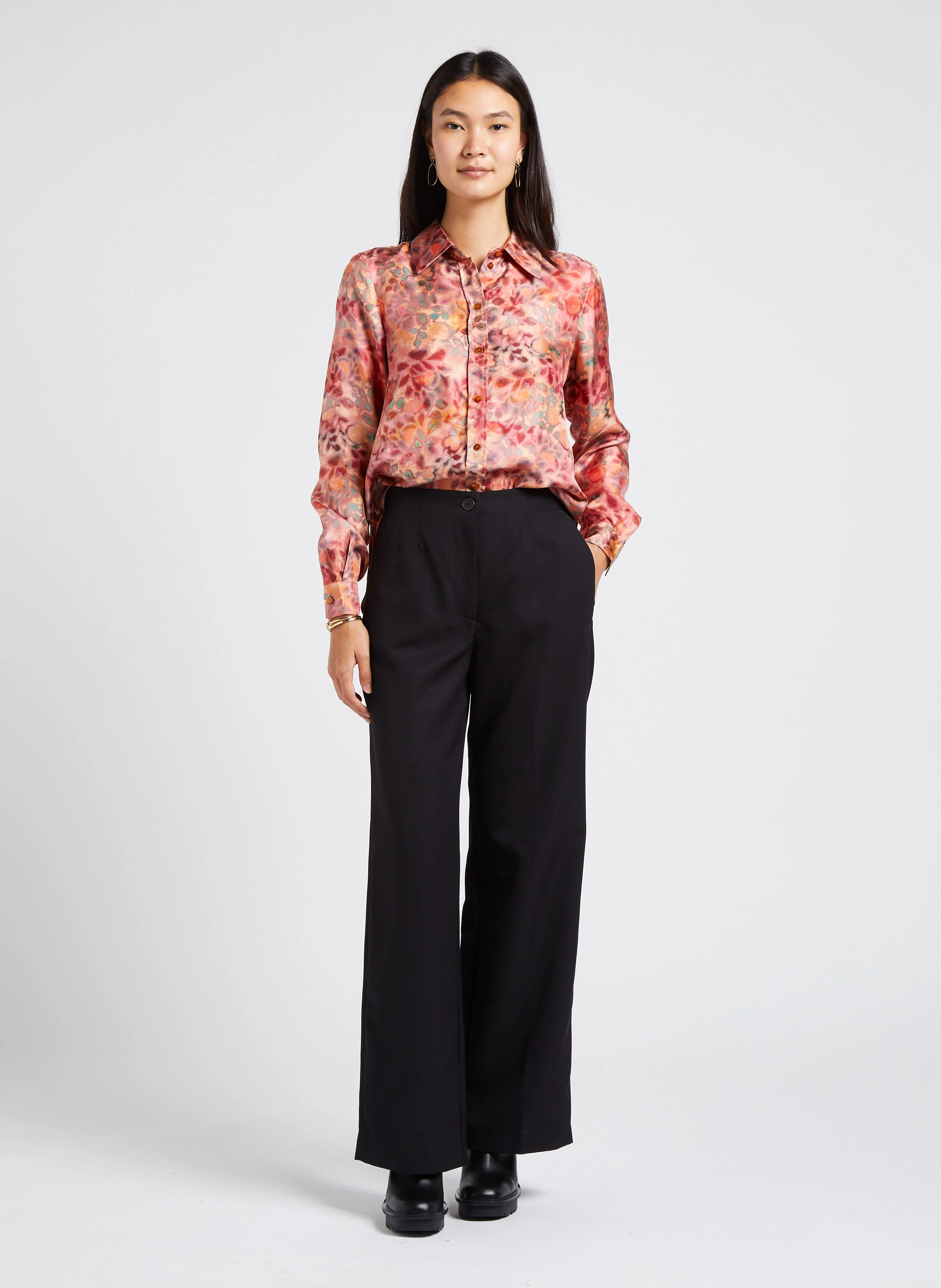 Pantalon large taille haute | Noir