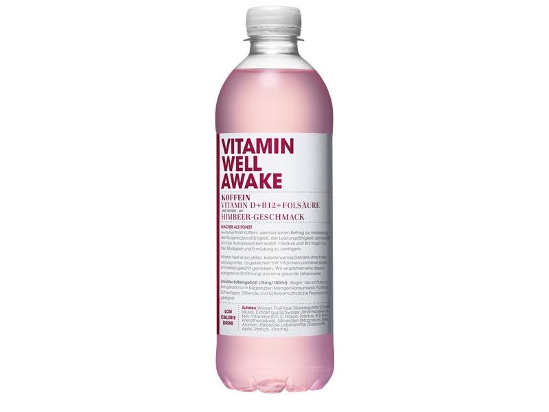 VITAMIN WELL Getränk Awake 12 x 0.5 l Kalorienarmes Sportgetränk mit Himbeergeschmack