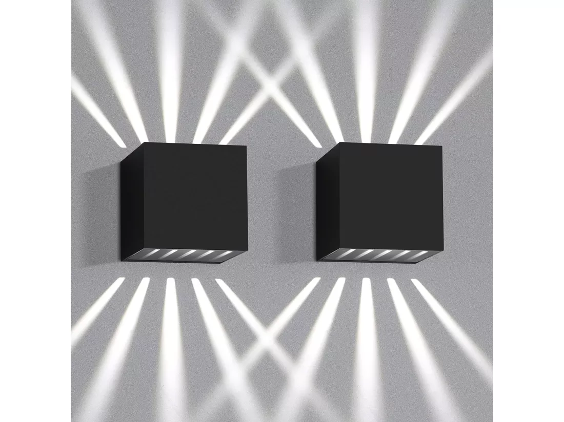NETTLIFE 2 pièces Applique murale LED Intérieur & Extérieur - Noir Lampe extérieure IP65 Etanche Applique extérieure 3000K Blanc froid Up Down 10W