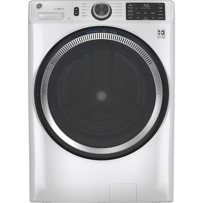 Lavadora de carregamento frontal inteligente empilhável GE UltraFresh Vent System de 4,8 pés cúbicos (branca) ENERGY STAR