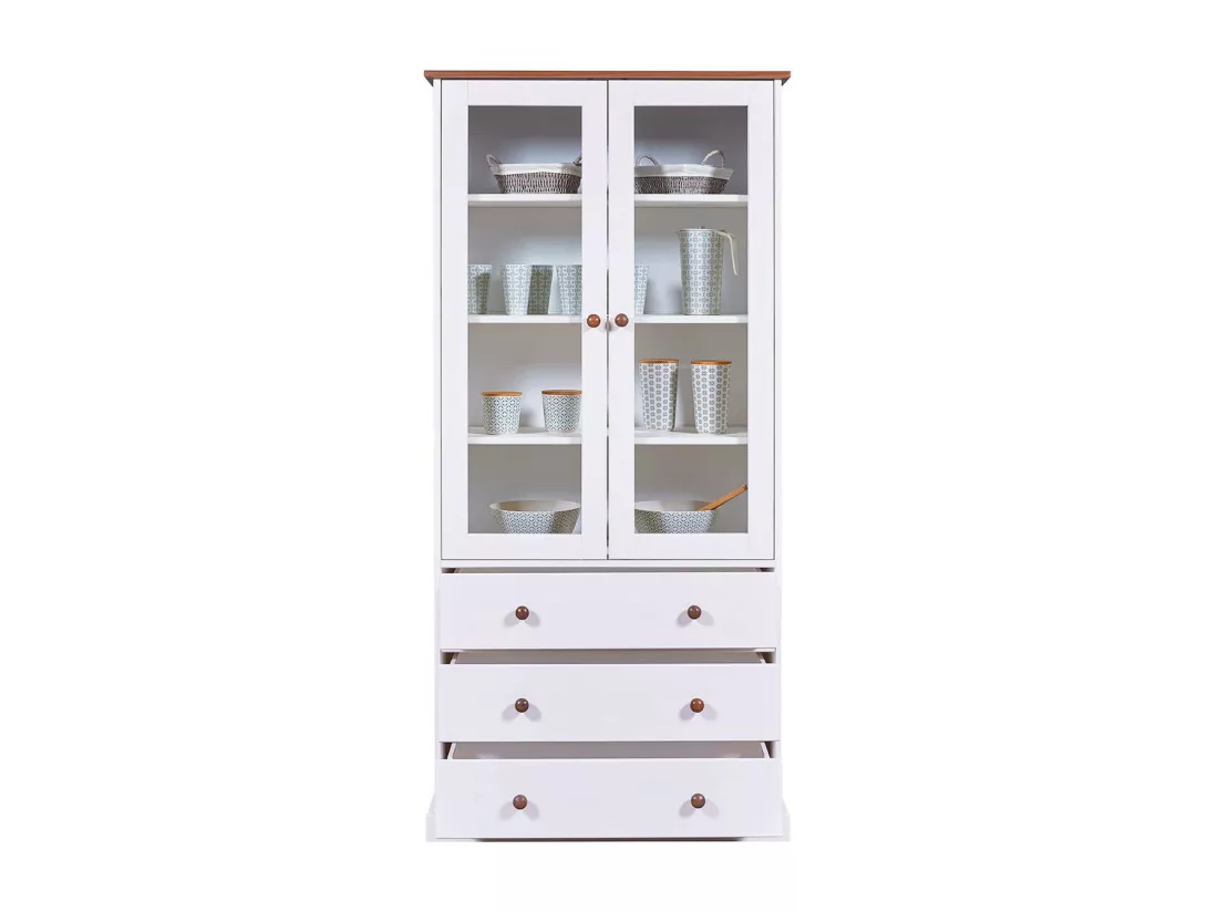 SOCOA - Vitrine 2 Portes 3 Tiroirs en MDF Laqué Blanc