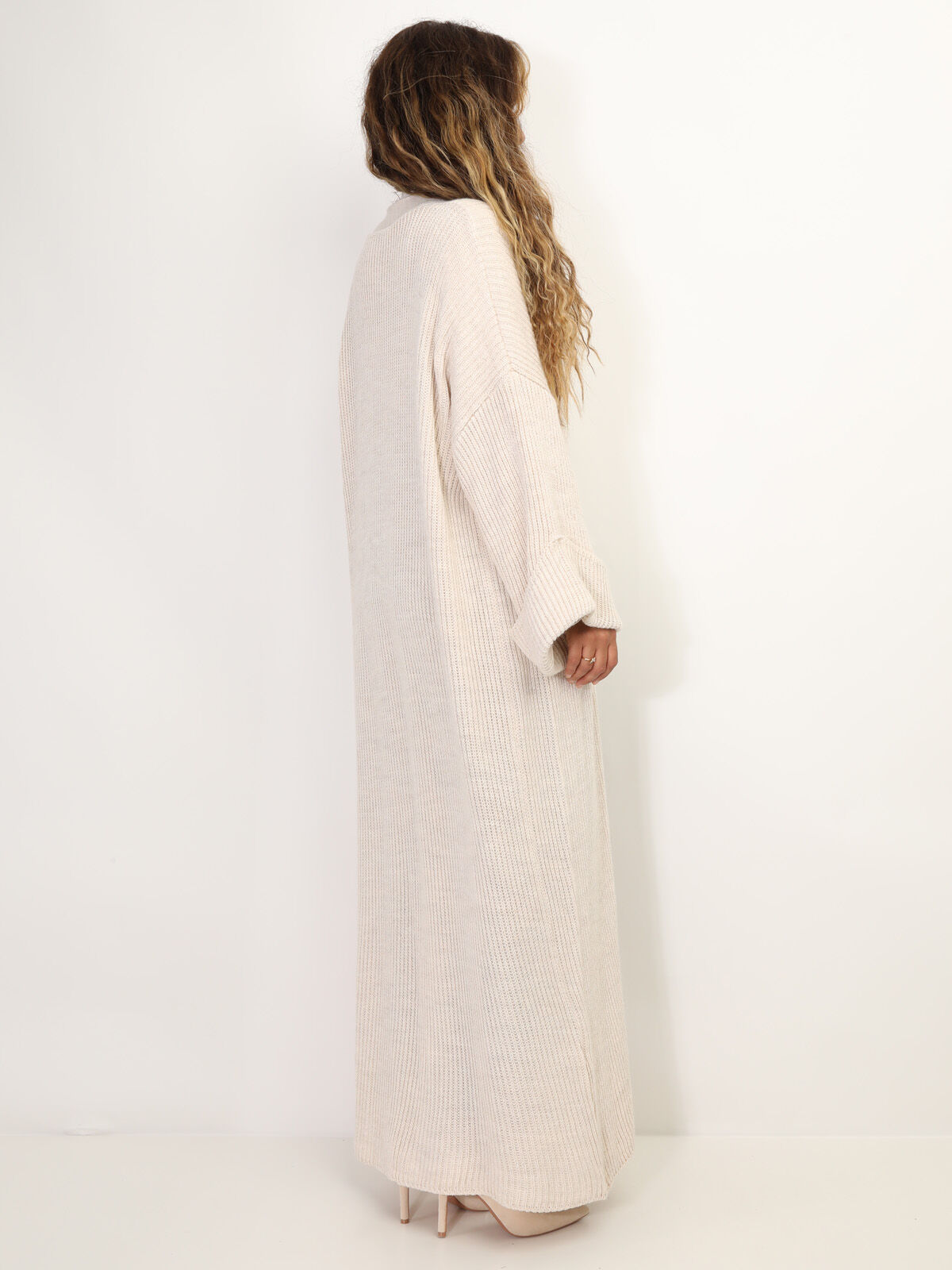 Gilet long à manches évasées- Beige