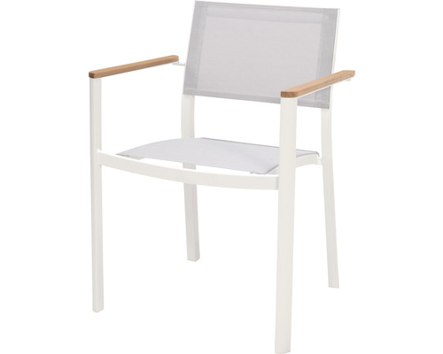 Garden Place Lynn 6-persoons eetkamerset bestaande uit: 6 stoelen, tafel, aluminium, WPC, textiel, hout, wit