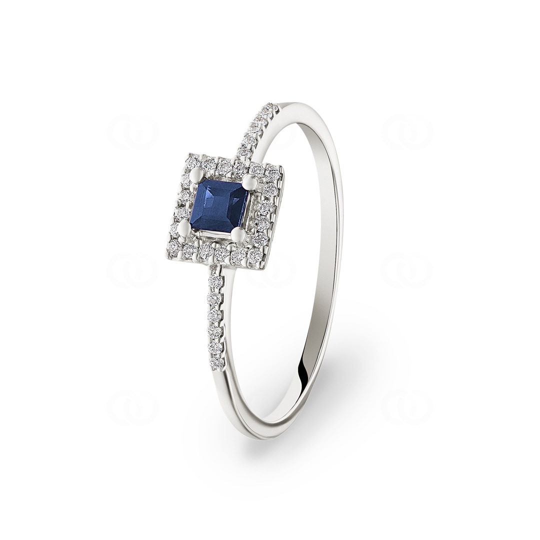 Damenring 750/18 K Weissgold mit Saphir und Diamanten 0.09 ct H/si