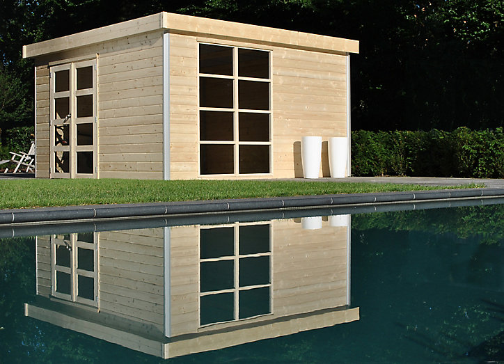 Abri de jardin Lindo 2 XL en bois coloris naturel ép.28 mm surface extérieure 16,97 m²