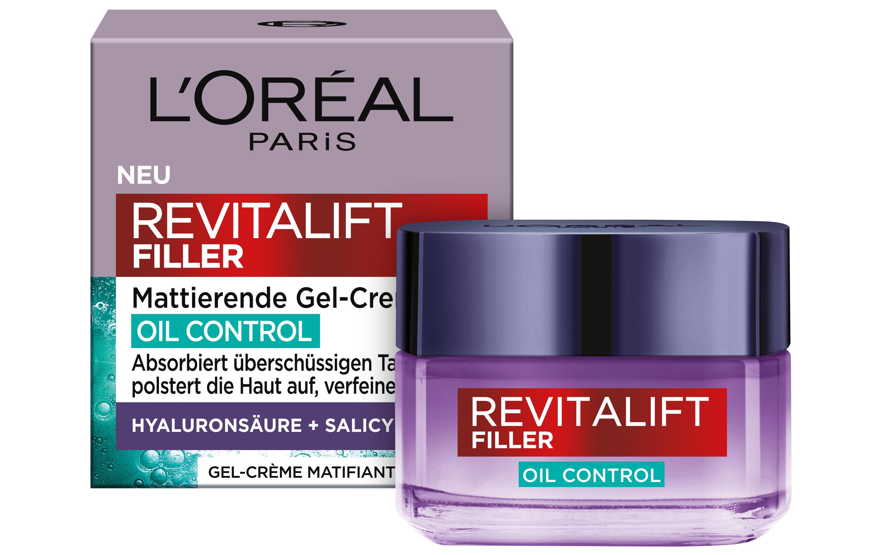 Gesichtscrème Revitalift Filler Oil Control 50 mlMattierende Gel-Creme absorbiert überschüssigen Talg und verfeinert die Poren