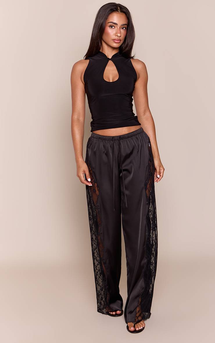 Noir Pantalon En Satin À Lacets Et Cordon De Serrage Petite