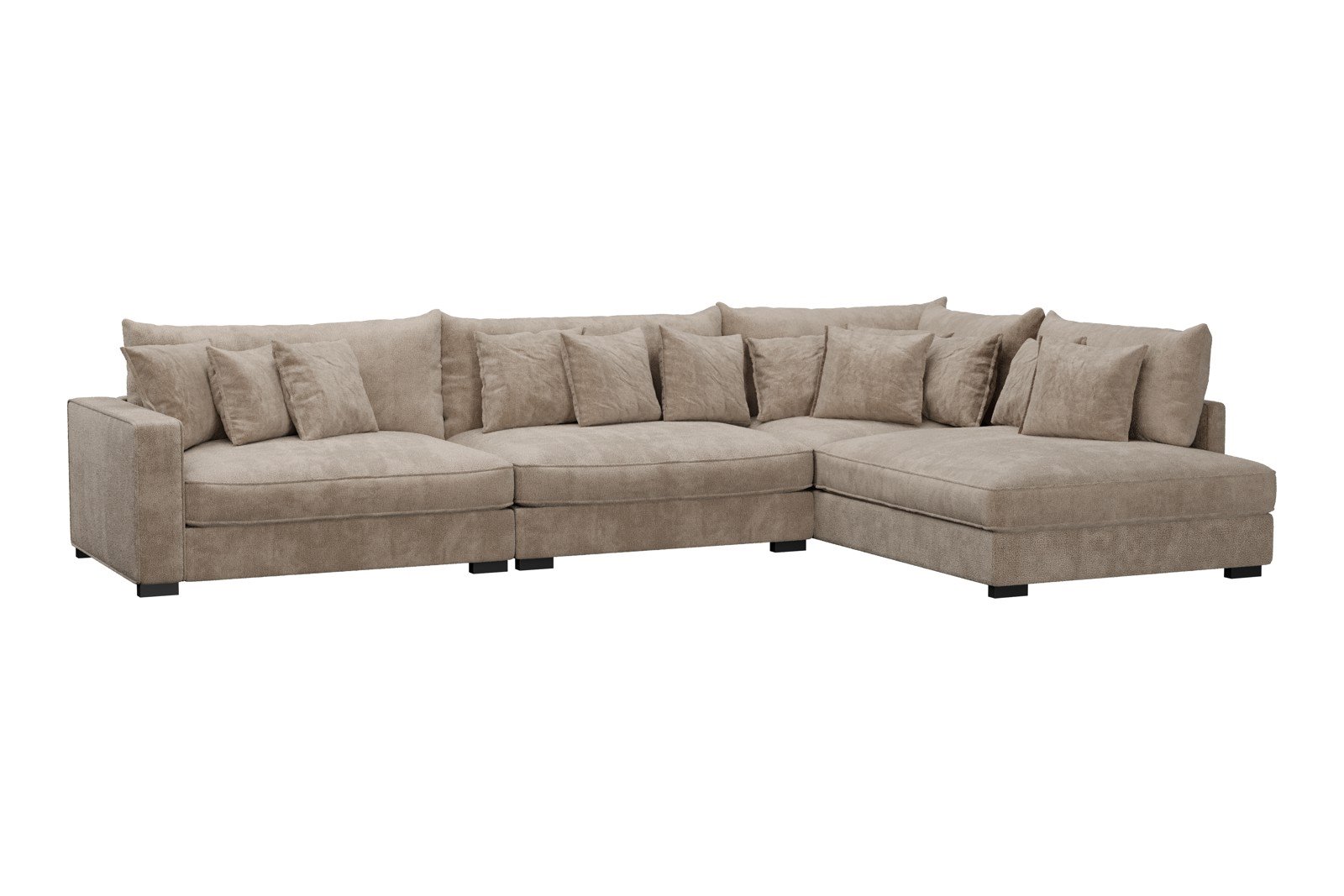 Rossi Lux 4-seter med åpen ende høyre Tekstil Genesis 4 Beige, arm B med sorte ben. Lux Komfort.