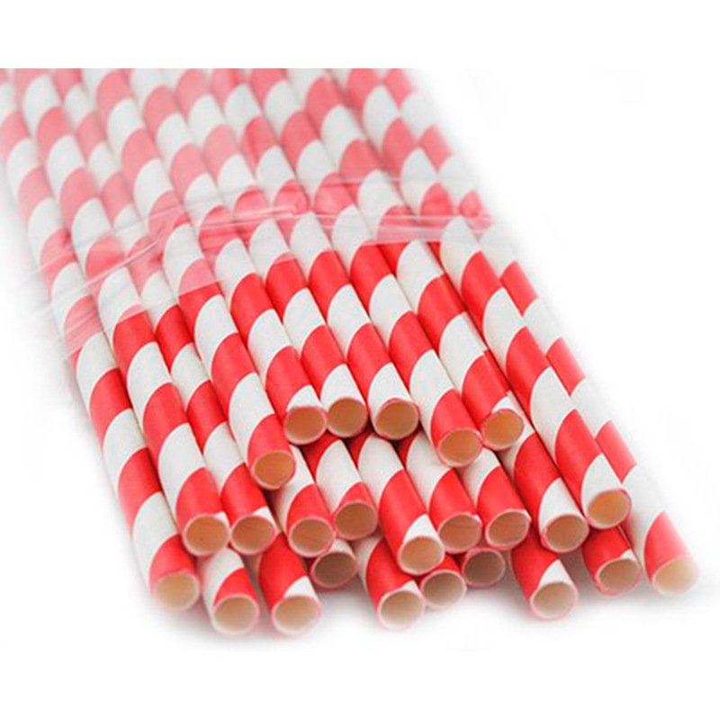 Paille en papier biodegradable coldis diametre 6mm longueur 20cm coloris     rouge/blanc boite 250 unites