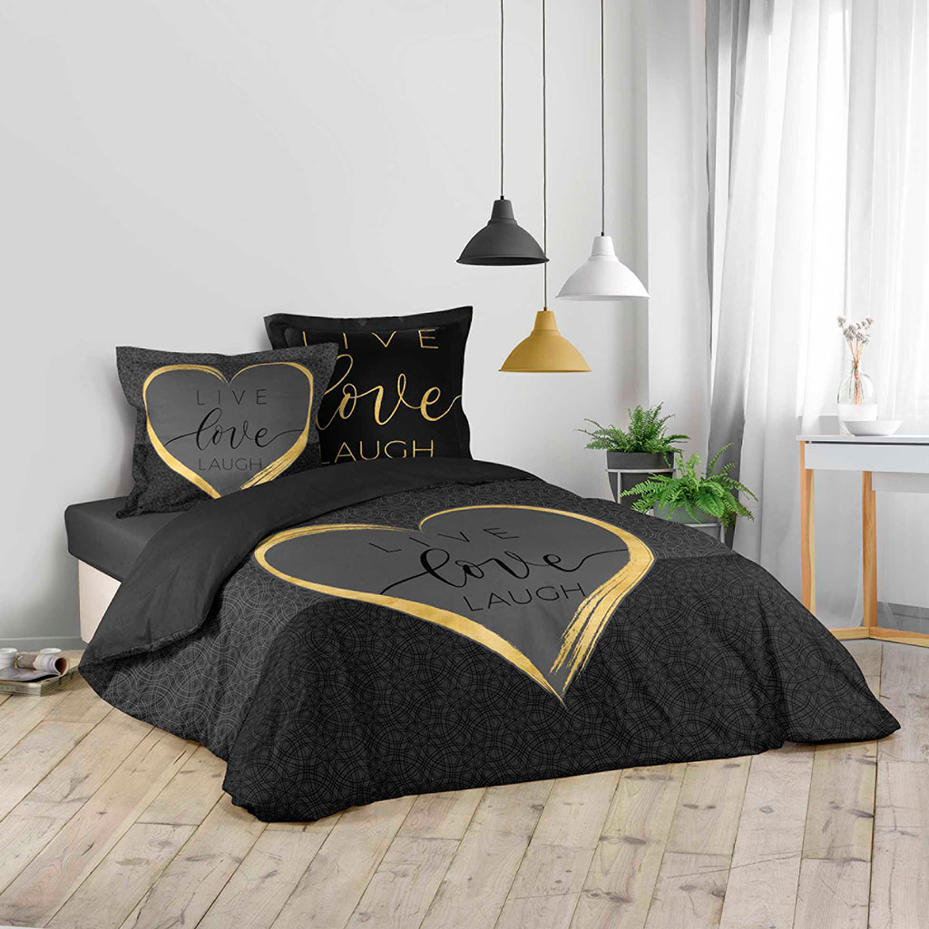 Parure de lit coton Crazy Love anthracite 200x200cm