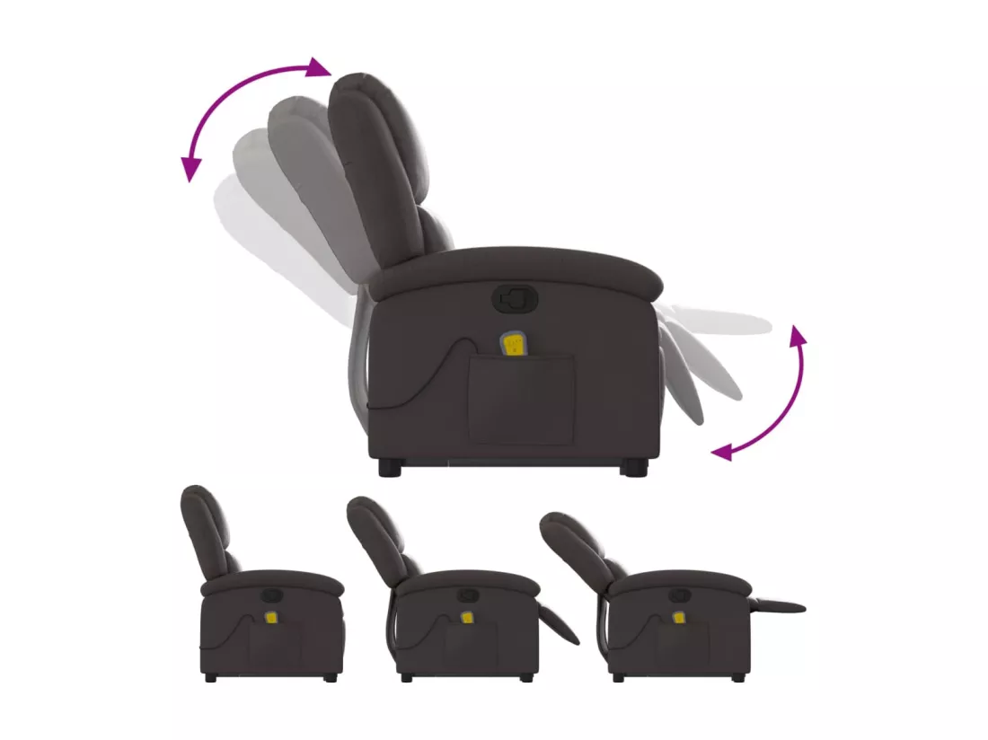 Fauteuil inclinable massant marron foncé cuir véritable