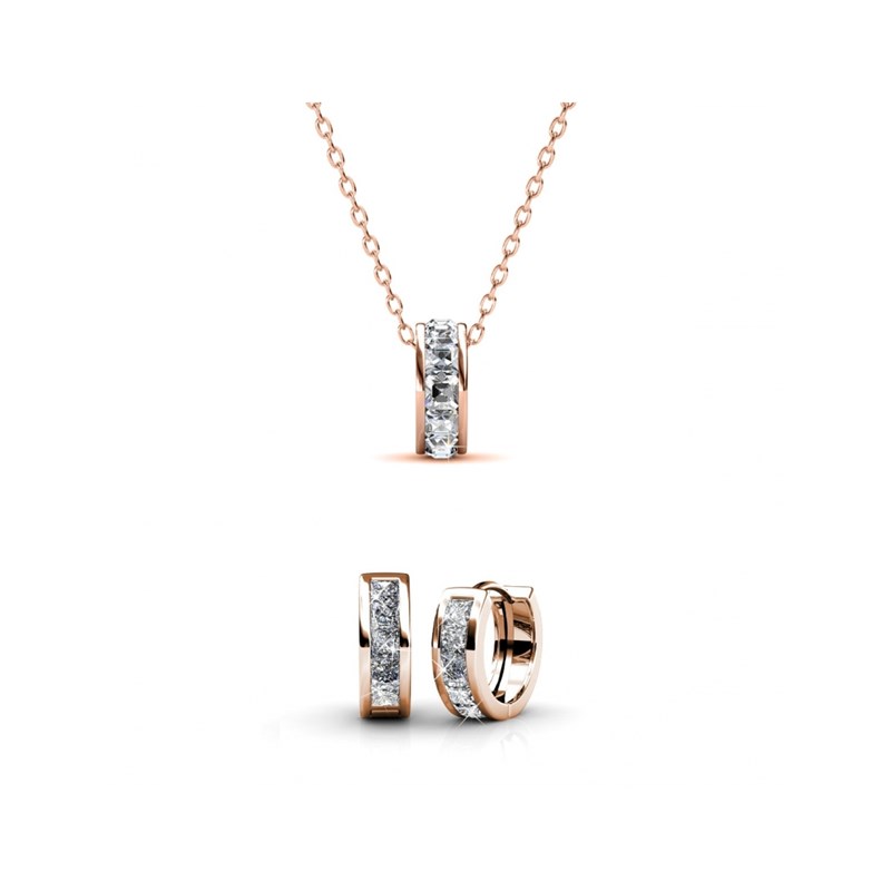 Parure et Coffret Square Hoop - Or Rosé et Cristal