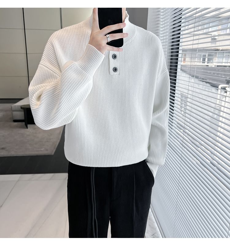ravewider - Mock Neck Henley Effen Trui