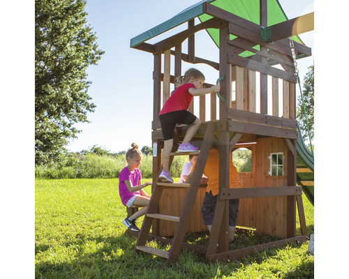 Backyard DISCOVERY Lakewood speeltoren, 340 x 430 cm, bruin hout, bestaande uit schommel en glijbaan