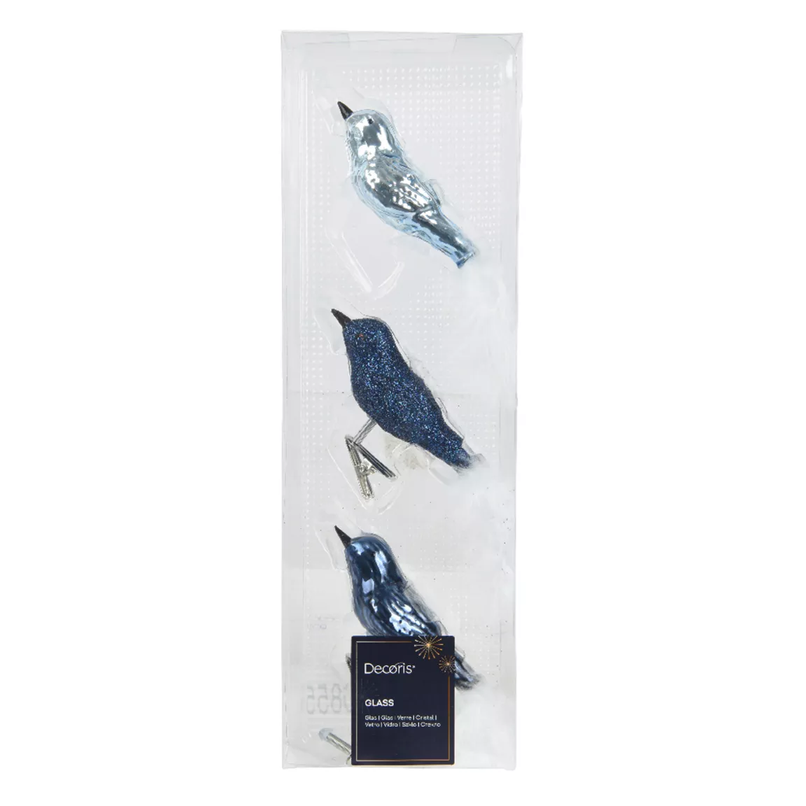 Lot de 3 Oiseaux en verre (8 cm) Christmas Bird Bleu