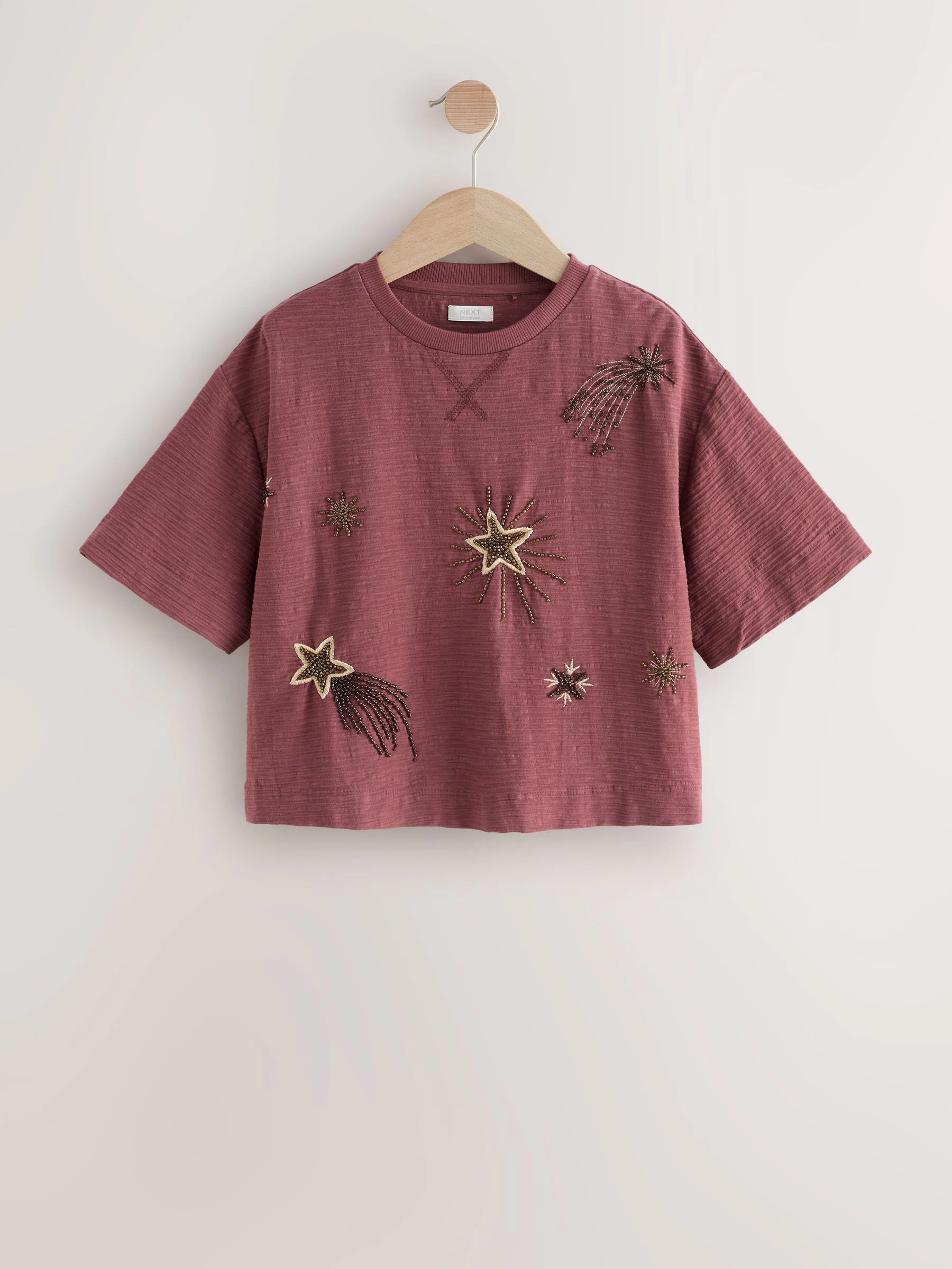 Roestbruin - T-shirt met sterren en pailletten (3-16jr)